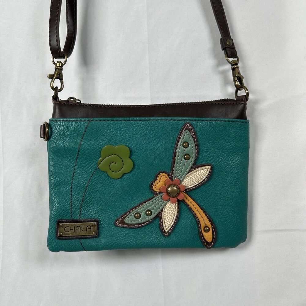 Chala Dragonfly Purse Teal Small Crossbody Convertible Faux Leather Slim Bag